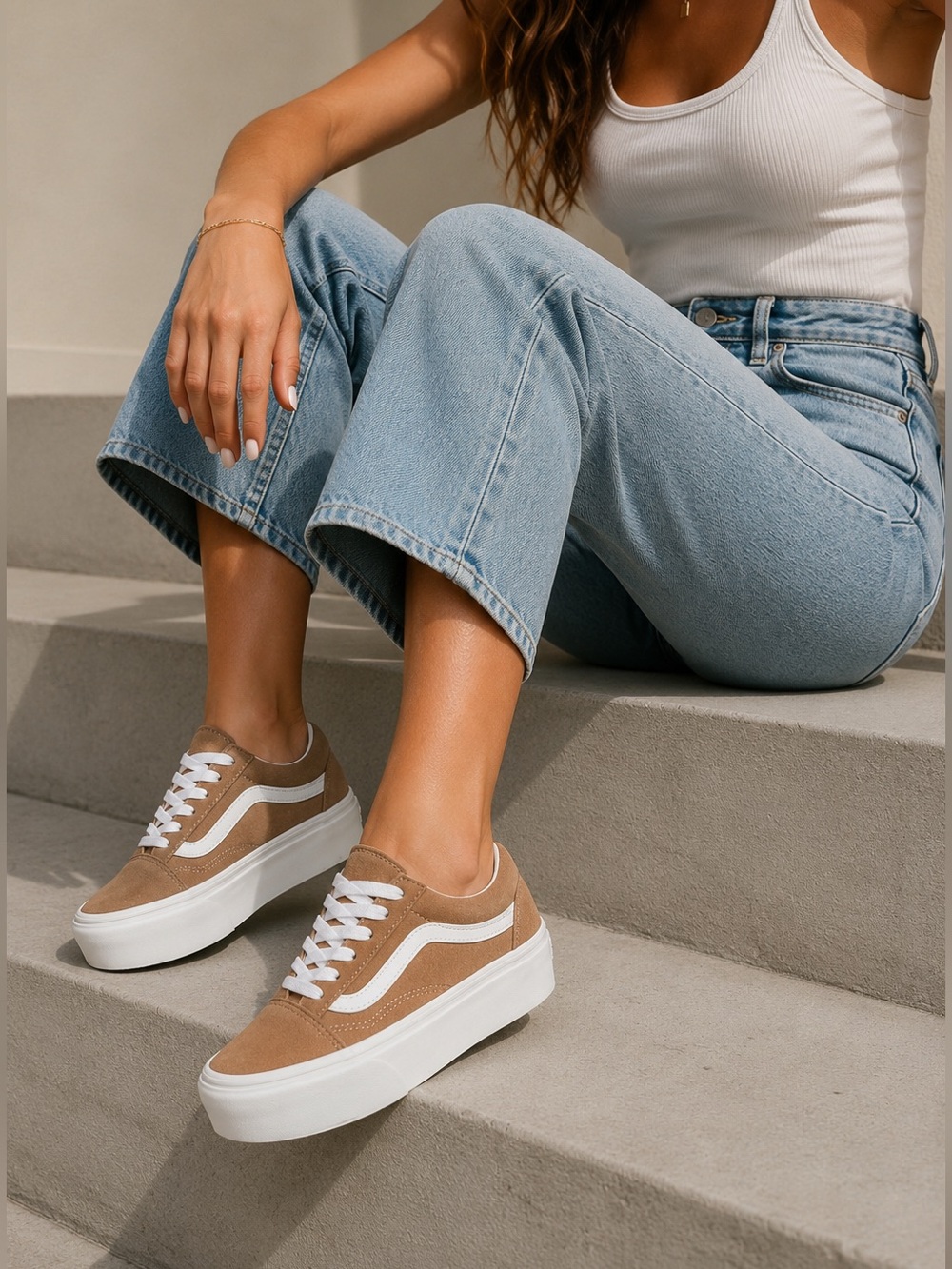 Vans Old Skool Stackform Platform Sneakers Burro Tan Women’s Size 6 NWOT